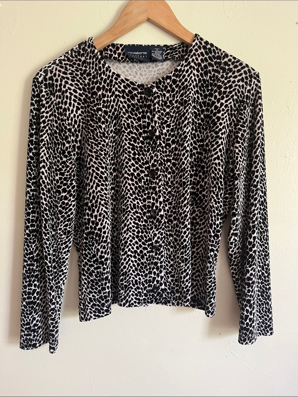 Liz Claiborne Black and White Animal Print Button-Down Top